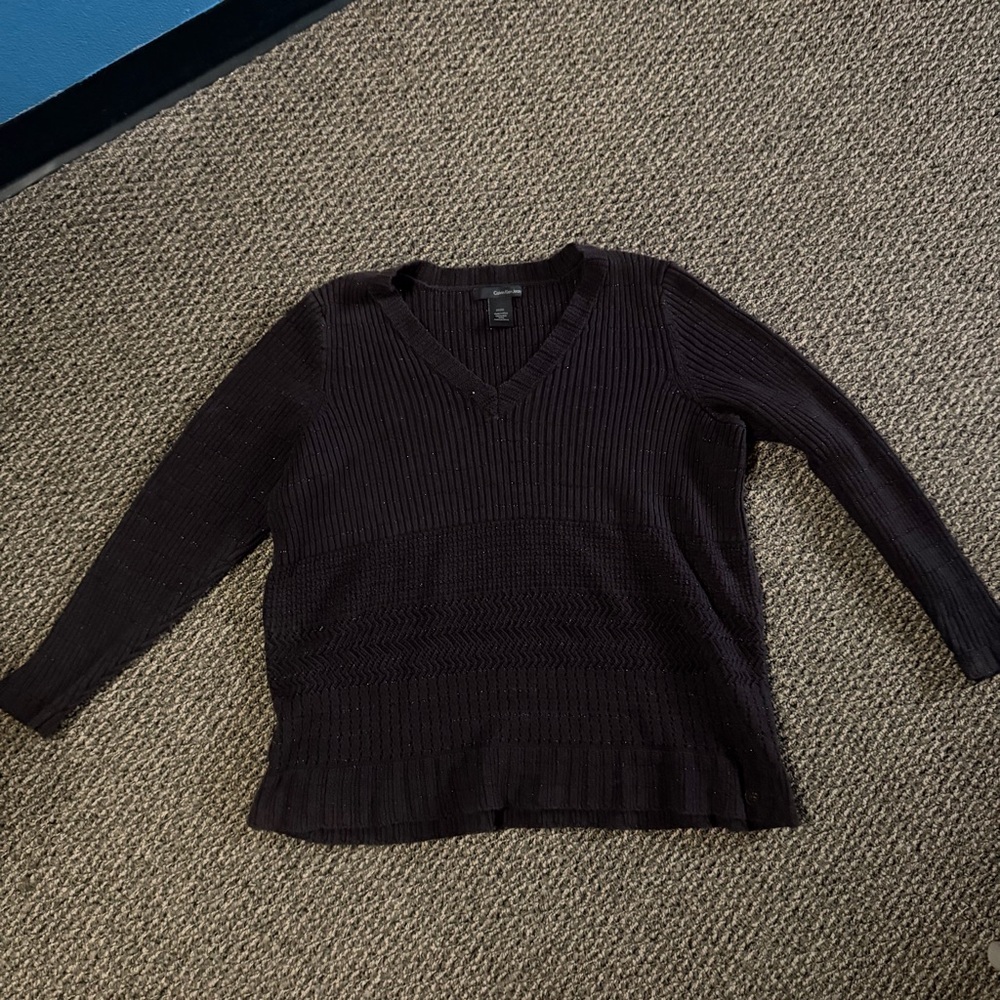 Calvin Klein Women's V-Neck Sweater - Dark brown/purple